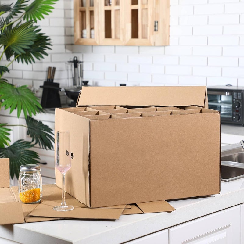 Feifeiya 2 Pack Wine Glass Moving Boxes Kitchen Moving Boxes with Handle Kitchen Kit with Lid for Dish Glassware (20 x 15 x 12 Inch,Brown) - Image 5